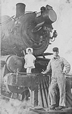 Engineer and daughter on NP locomotive