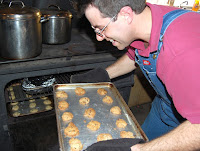 Jason P. baking cookies in Kitchen Car.