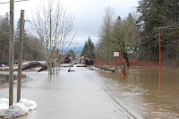 Flooded tracks along Railroad Ave near Snoqualmie Parkway during January 2009 flood.