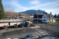 Stunning views Mt. Si, the historic Methodist church, and the River Street railroad crossing seen from Mayor Matt Larson’s office.