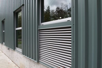 Steel cladding and louvers.