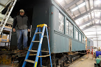 Project manager Clark Mc. begins assessing chapel car 5 shortly after it arrived in the CRC.