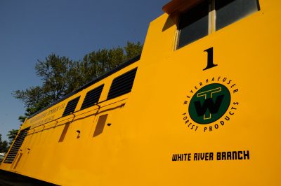 Locomotive 1 with Weyerhaeuser's traditional W/T logo as applied in 1951. This new lettering was applied at the Museum's CRC in 2011.