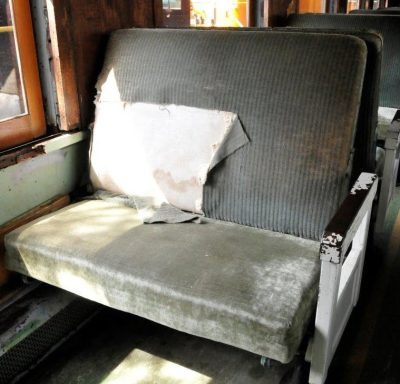 A photo of a torn seat cover on Union Pacific 1590