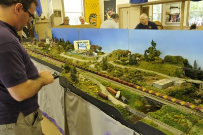 An N-scale modular layout is set up as part of Snoqualmie Railroad Days 2012.