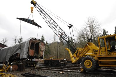 Imhoff Crane lifts X-127 during a truck swap.