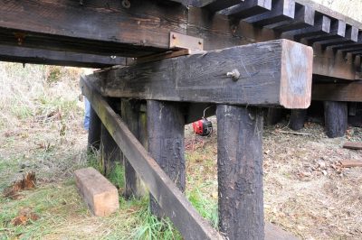 Shot of support for Bridge 35 during bridge cap replacement.