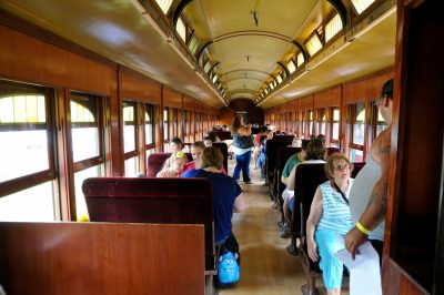 The rehabilitated interior of SP&S 218 with passengers during DOWT 2014.