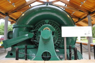 Number 5 generator from PSE's Snoqualmie Falls Generating Plant on display at the new PSE museum.