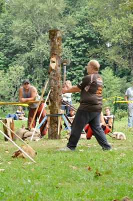 Axe thrower during competition during SRD 2014.