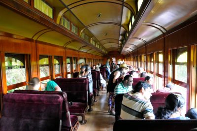 Passengers ride SP&S 218 at Snoqualmie Falls during SRD 2014.