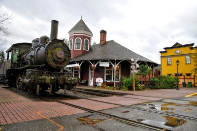 Former Northern Pacific #924 resting at Snoqualime Depot in 2014 during its move from Kimbal Creek Yard to the CRW.