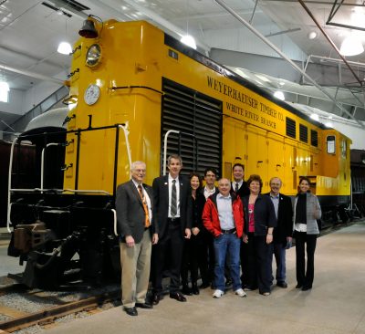 Sound City Association group photo in front of Weyerhaeuser #1 in the Train Shed. Taken 2015.