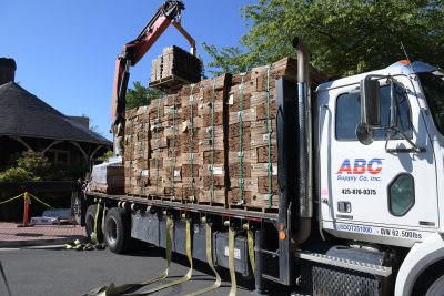 shingles arrive on a truck