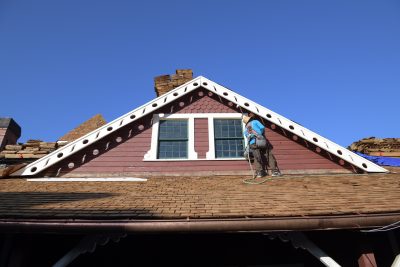 Dormer barge boards reinstalled on the south dormer.