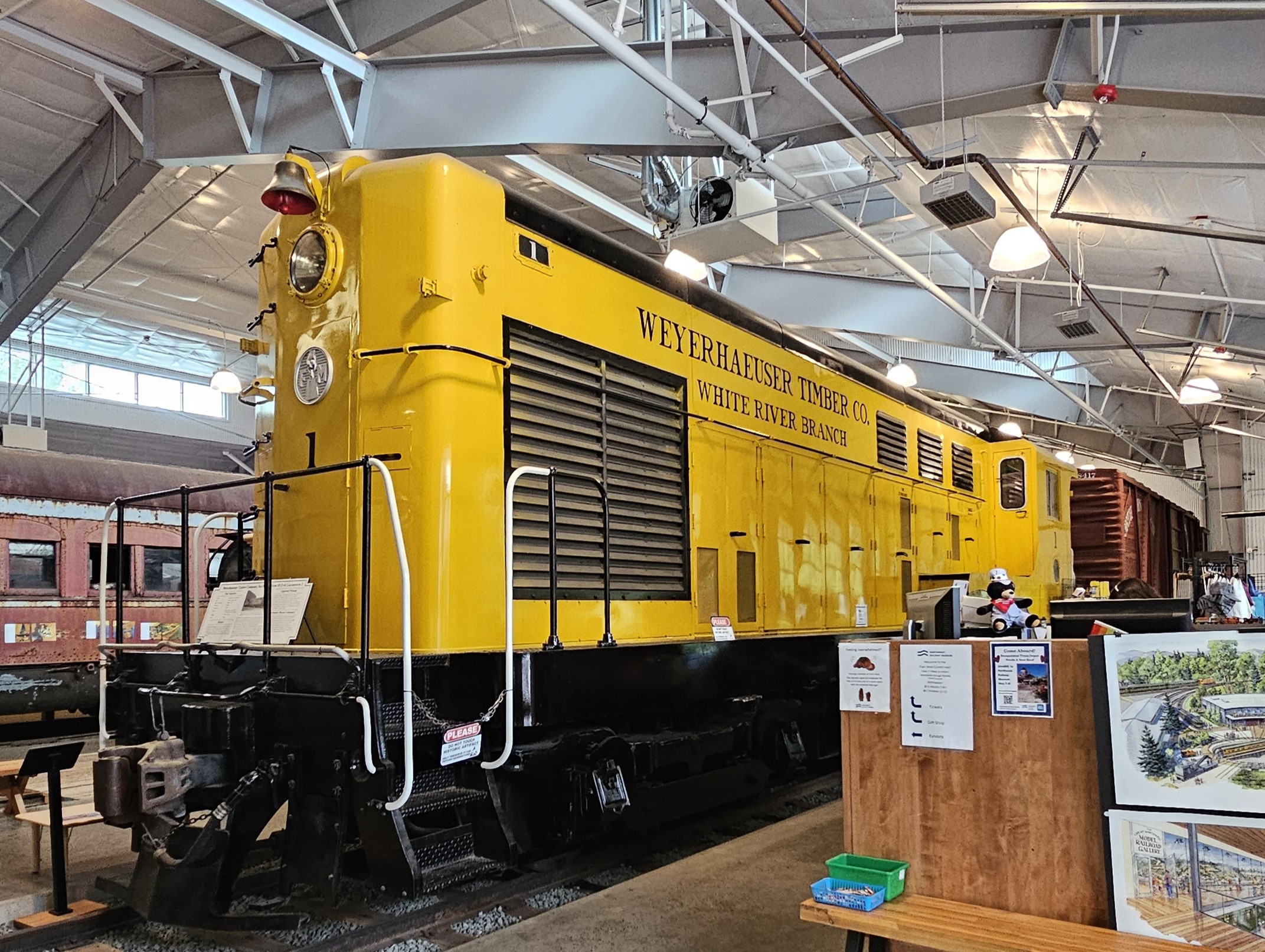 Weyerhaeuser #1 next to the Train Shed ticket desk, August 2024.