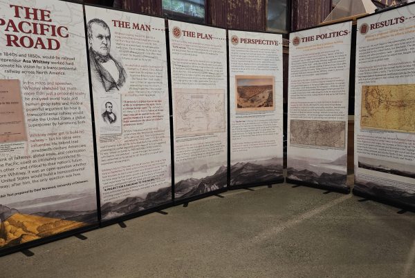 Asa Whitney exhibit on display in the Train Shed