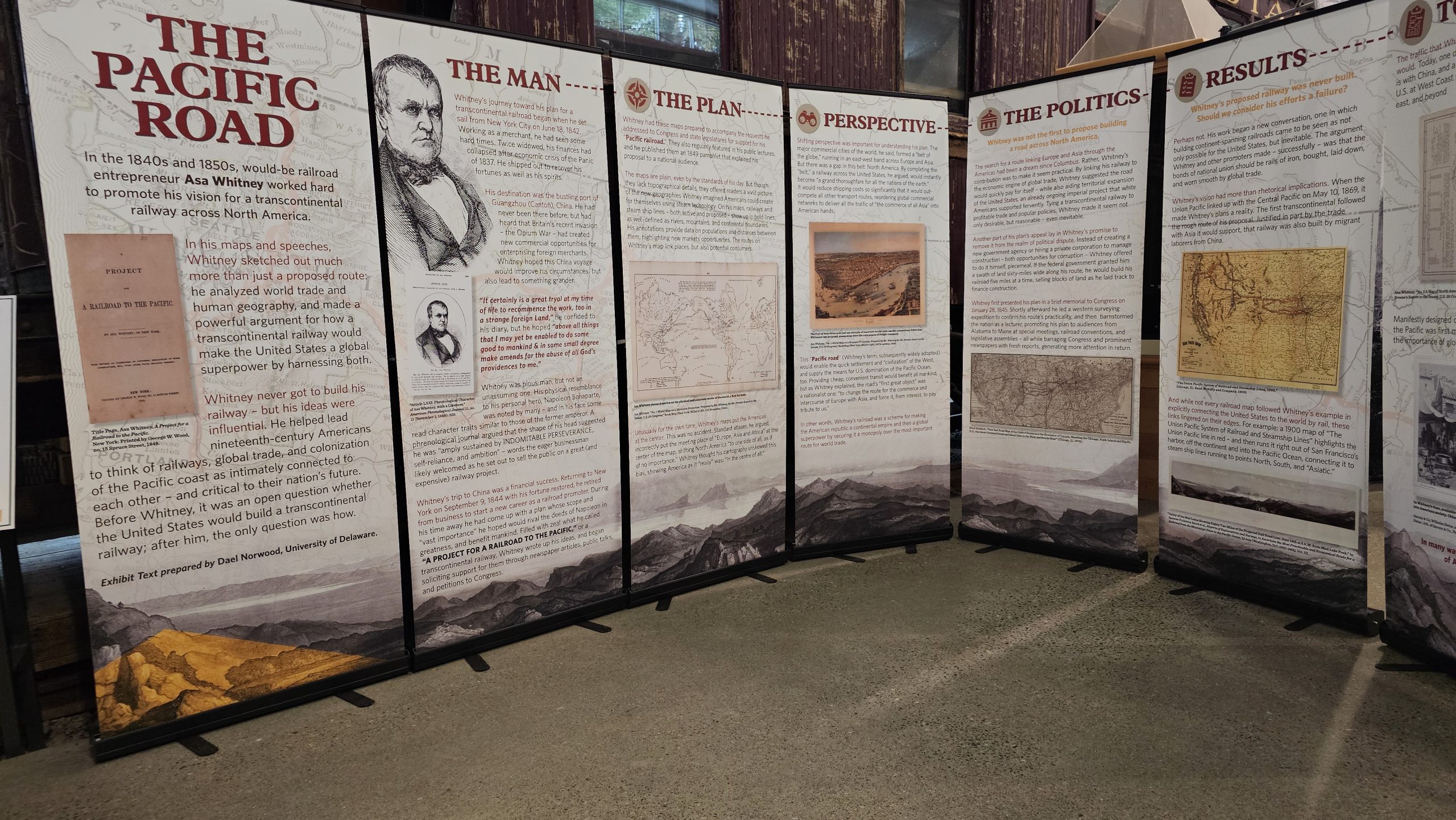 Asa Whitney exhibit on display in the Train Shed