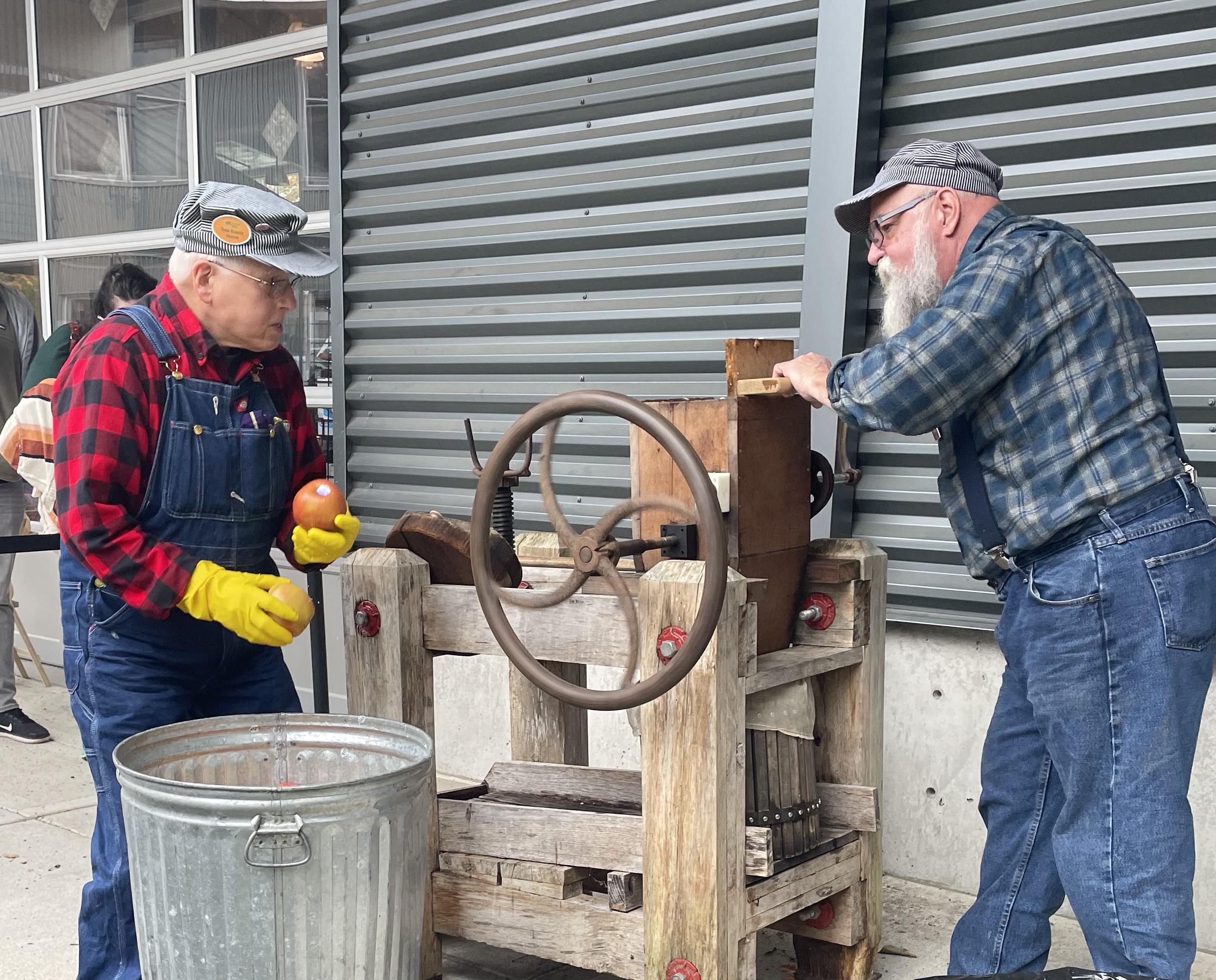 Earl and Tom running the cider press Halloween Train 2023.