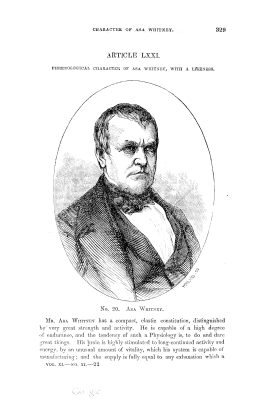 Image of Asa Whitney from “Article LXXI: Phrenological Character of Asa Whitney, with a Likeness,” American Phrenological Journal 11, no. 11 (November 1, 1849): 329.