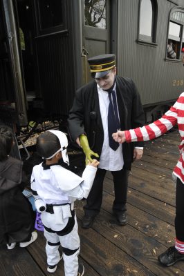 "Zombie" Vic greats a Stormtrooper with his zombie hand