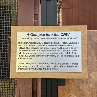 Exhibit label for Daniel Cook's A Glimpse Into the CRW