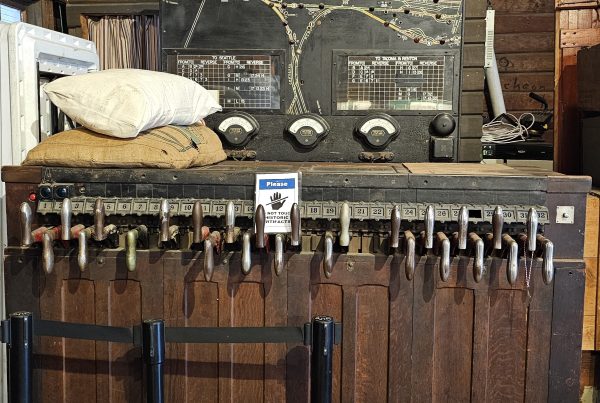 The former Black River tower model board and control frame on display in the Snoqualmie Depot.