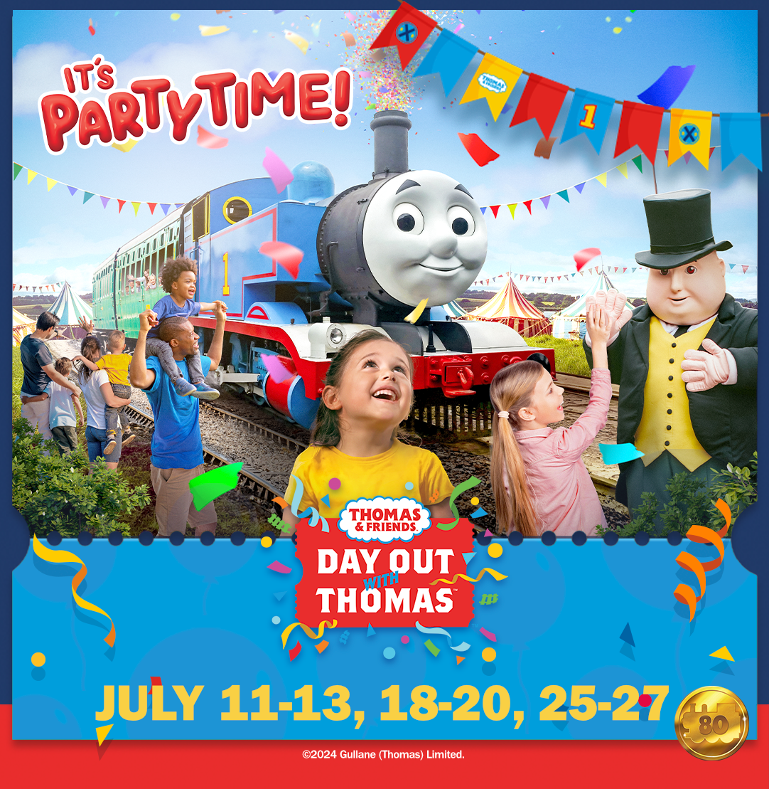 Promo image for Day Out With Thomas with the dates: July 11-13, 18-20, 25-27