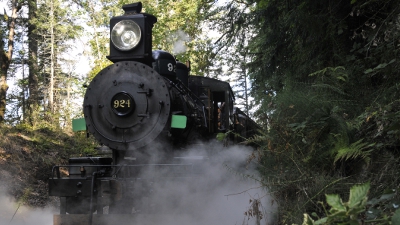 Steam Locomotive NP 924 at the Snoqualmie River Valley overlook at the end of our railway line