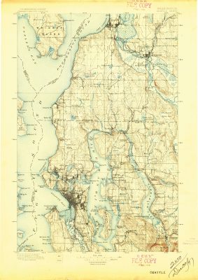 1897 geological survey map for Seattle area, from south Seattle to Everett and Puget Sound to Issaquah.