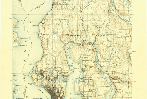 1897 geological survey map for Seattle area, from south Seattle to Everett and Puget Sound to Issaquah.