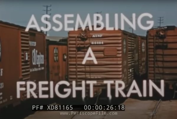 Screen capture of 1950s Santa Fe film "Assembling a Freight Train"