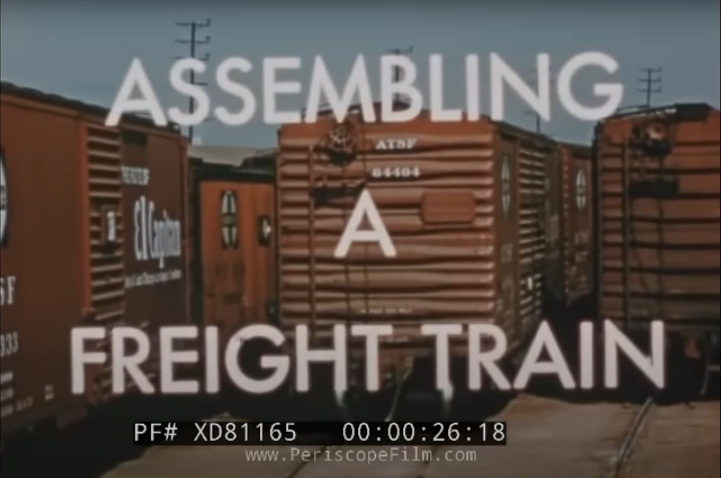 Screen capture of 1950s Santa Fe film "Assembling a Freight Train"