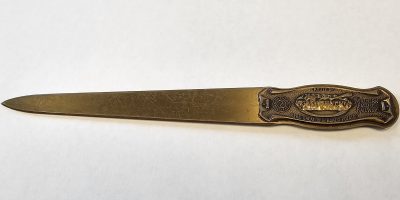 A Northern Pacific Railway letter opener promoting their "Great Big Baked Potato". NRM Artifact 2025.002.002