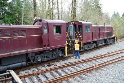 Both SVR RS-4-TC locomotives together outside the CRW in 2009